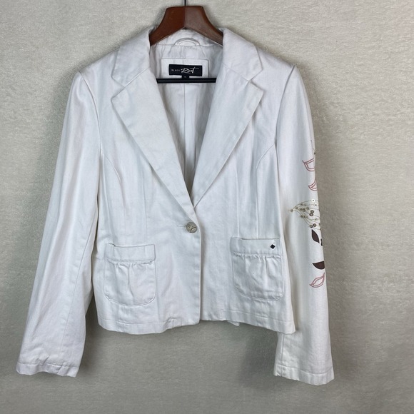 VTG Black Rivet by G-III White Denim Jacket Floral Print Sequins Size XL - Picture 1 of 11